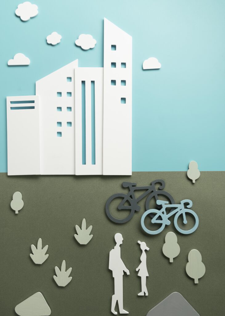 concepto de transporte con personas y bicicletas